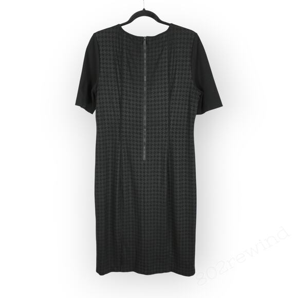 Sz14 DKNY Houndstooth Ponte Stretch Sheath KneeLength Slimming ShortSleeve - Picture 3 of 12